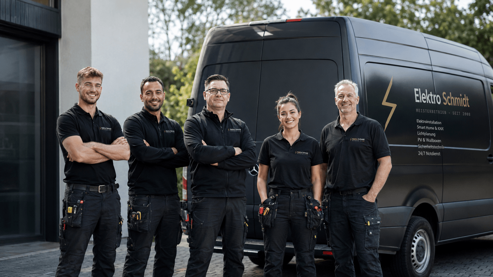 Das Team von Elektro Schmidt vor dem Service-Fahrzeug